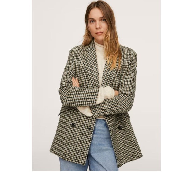 NWT MANGO Houndstooth Wool Blend Coat Oversize - Picture 3 of 12
